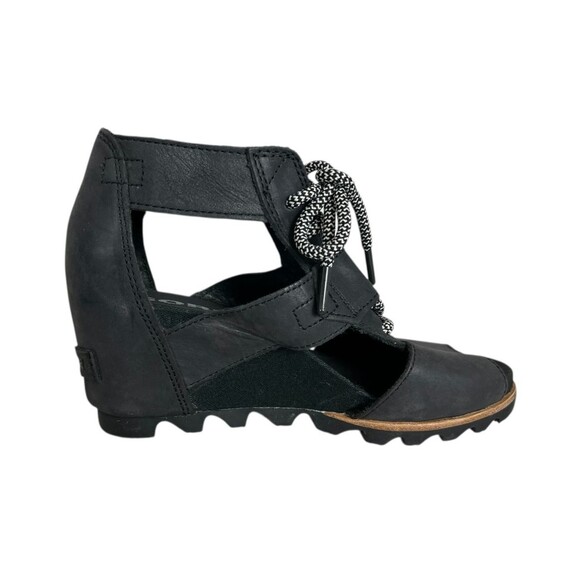 Sorel Joanie Wedge Lace up Sandals Size 7.5 Black Leather Gladiator - Picture 7 of 9